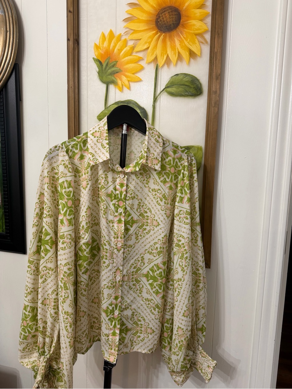 Flying Tomato Green and Cream Patterned Button-Down Shirt